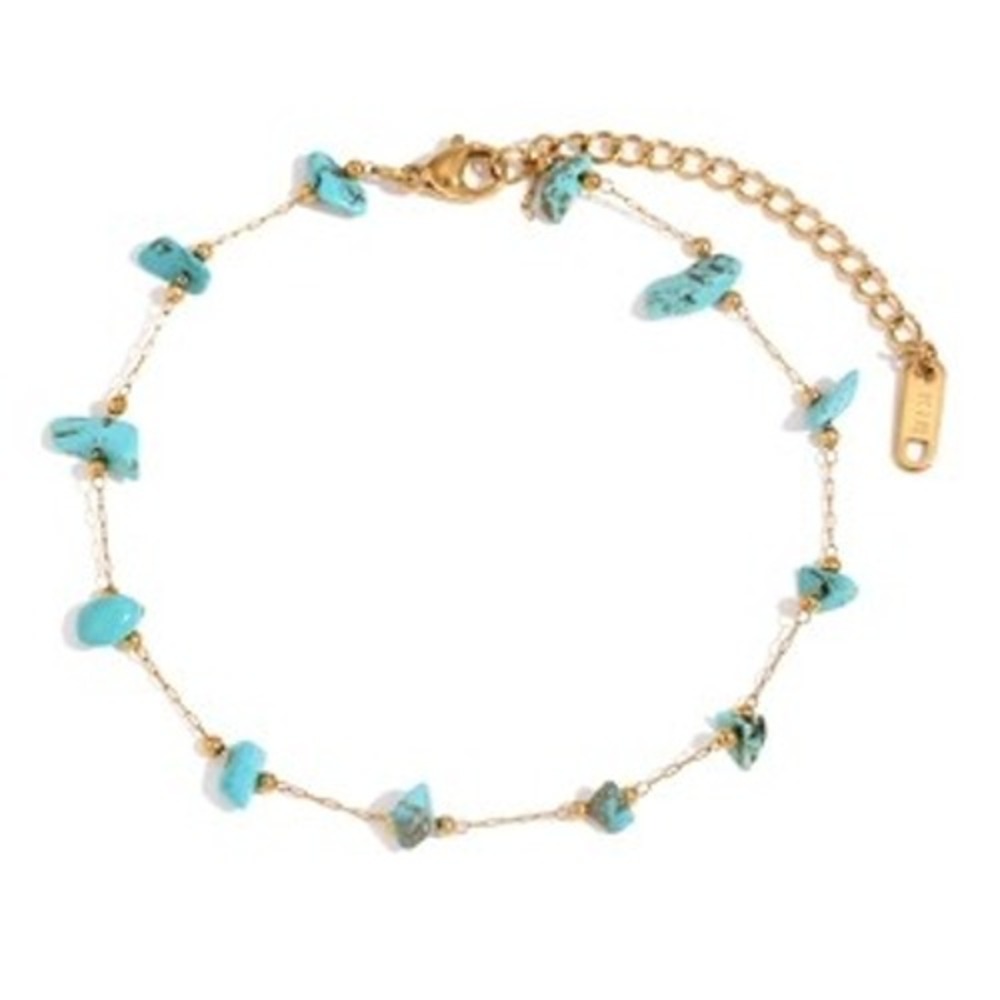 Turquoise Chip Anklet 18K Gold Plated Stainless Steel Boho Foot Jewelry